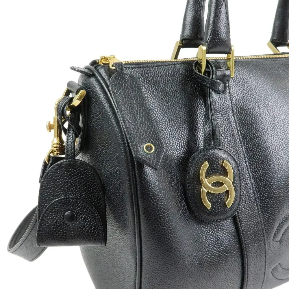 Chanel Coco Mark Caviar Leather Handbag Black
